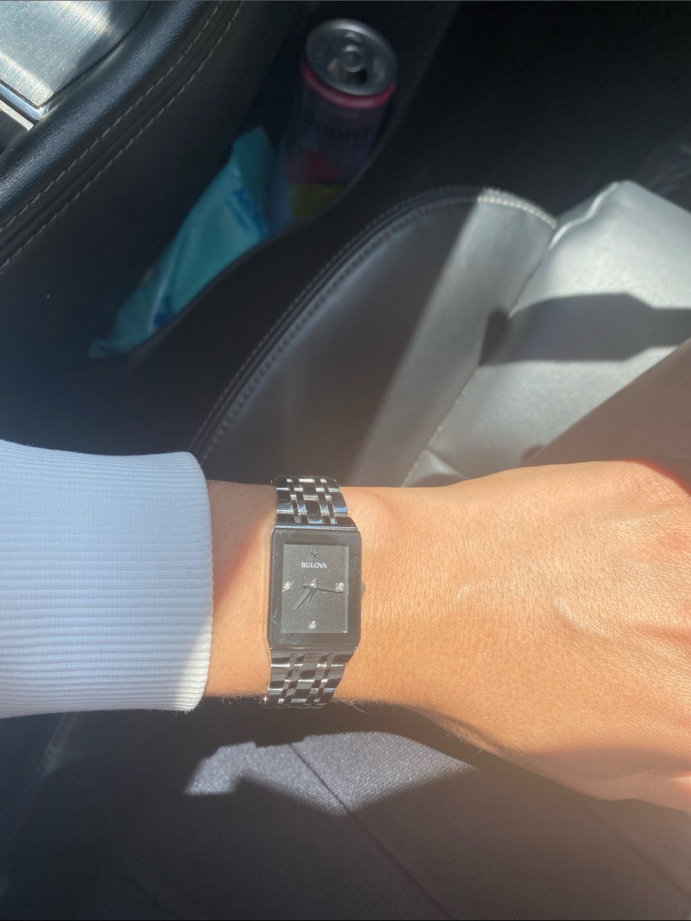 Bulova Silver and Black Rectangular Bracelet Watch